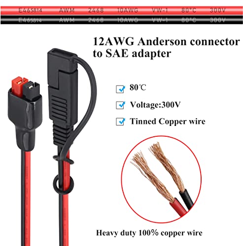 HCFeng 12AWG SAE to an-der-Son Cable Solar to SAE Extension Adapter with 1 SAE Polarity Reverse Solar Power Connector Kits for Go-al/Ze-ro Ye-ti/Su-ao-ki/Solar Generator [1Ft/30cm] - Thumbnail 5