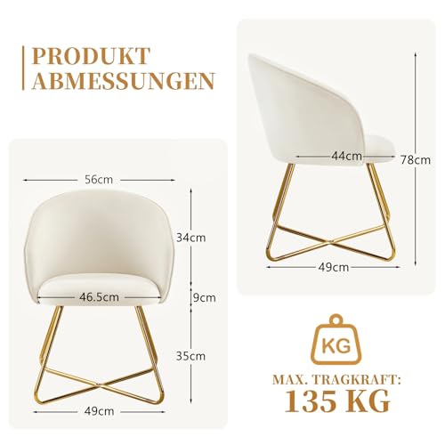 Hellove Silla para Tocador Maquillaje with Gold Metal Legs, Butaca Dormitorio con Respaldo Curvado, Silla Ocio, Sillón de Hogar Moderno, Tapizada Terciopelo para Sala de Estar/Salon, Beige - imagen 2