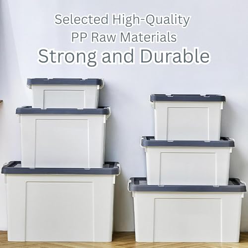 Image of Ash & Roh Plastic Storage Box /Bin /Container with Locking Lid - Sturdy and Versatile Home Organizer, Available in Multiple Size. (2, GRAY, small-42cm X 30cm X 17cm)