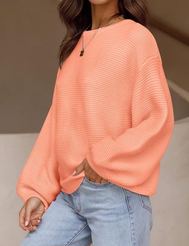 Image of ZESICA Women's Crew Neck Long Lantern Sleeve Fall 2026 Casual Loose Ribbed Knit Solid Soft Pullover Sweater Tops
