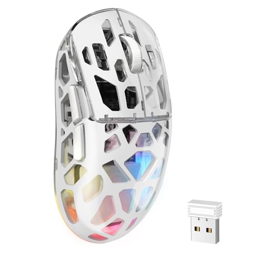 KM-2 Gaming Mouse, Wireless Mouse for Laptop with Transparent Honeycomb Shell, Tri-Mode 2.4G/Type-C/BT 5.2, 11 RGB Lights, 60Hrs Ergonomic Programmable Computer Gamer Mice for Windows PC Mac
