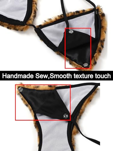 Women's Detachable Faux Fur Bikini Sets Halter Tie Two Piece Swimsuits for Party Stripper Outfit4