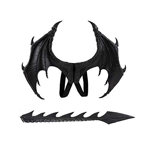 BaronHong Halloween Mardi Gras Costume Cosplay Demon Dragon Wings for Adult((Wing+Tail)-Black M)