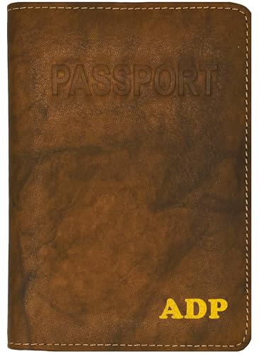Personalized Monogrammed Antique Saddle Leather RFID Passport Cover Holder