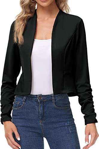 KANCY KOLE Mujer Ocio Bolero manga larga abierta bolero Shrug abrigo tops KC0279A22, Negro , M Cover