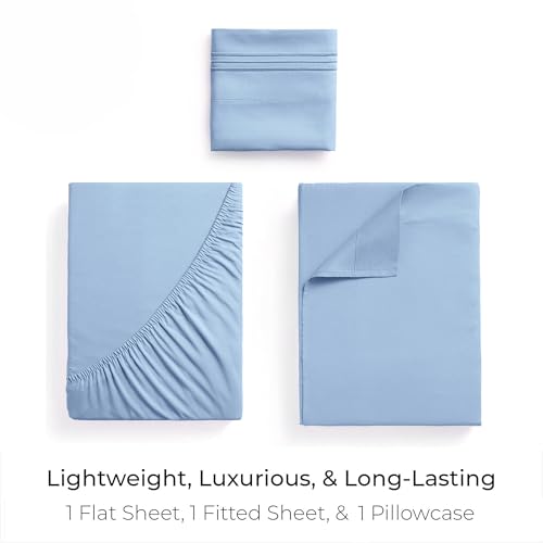 Image of Mellanni Twin Sheets Set - 3 PC Iconic Collection Bedding | Hotel Luxury, Extra Soft, Cooling Bed Sheets - Wrinkle, Fade, Stain Resistant (Twin, Sky Blue)