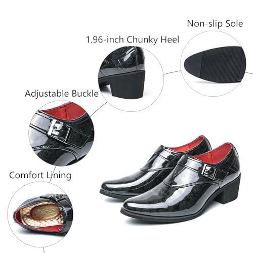 Men's Leather Chunky Heel Monk Strap Loafers Fashion Pointed Toe Slip-On High Heel Dress Oxford Shoes Casual Formal Business Wedding Shoes2