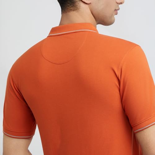 Image of Raymond Men's Modern Fit Solid Pattern Pure Cotton Polo Neck Half Sleeve Casual T-Shirt