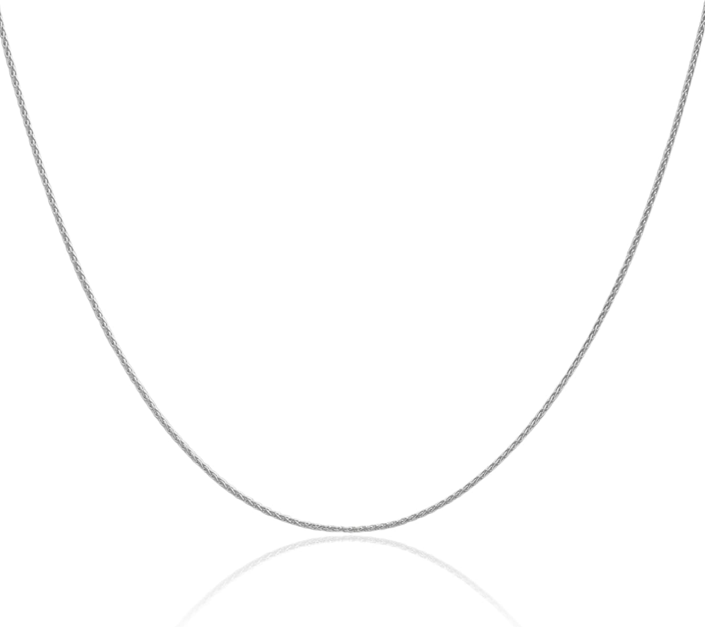 IceCarats 14K Solid White Gold 1mm Dainty Spiga Wheat Chain Necklace Polished