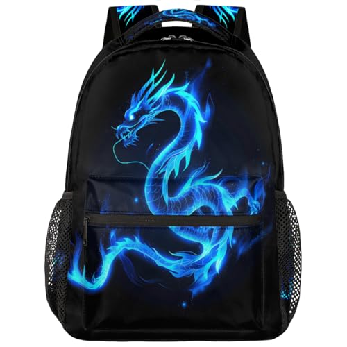 Image of Peaom Abstract Blue Fire Dragon Backpack for Kids Women Men School Backpacks Girls Boys Adults Bookbag Laptop Computer Back Pack Casual Daypack