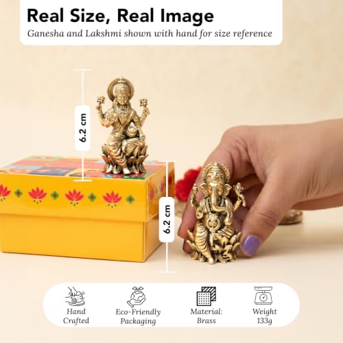 Image of Ekhasa 100% Pure Brass Lakshmi Ganesh Idol with Gift Box | Pital Murti for Pooja Room Decor Office Desk | Religious Housewarming Grah Pravesh Diwali Wedding Gift for Couple