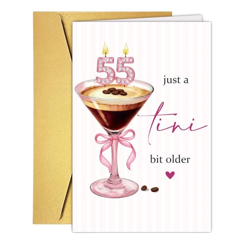 RPJIEKINXU Funny Martini 55 Years Old Birthday Card for Her, Coffee & Cocktail 55th Birthday Card for Bestie Best Friend Sister Wife Auntie Grandma, A Tini Bit Older Birthday Cards Gift