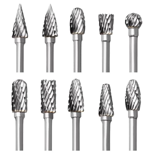 Image of Serplex Tungsten Carbide Rotary Burr Set for Dremel, 10pcs Carbide Double Cut Carving Burr Bits with 1 /8 inch Shank Rotary Tool Accessories for Woodworking, Engraving, Drilling, Steel Metal Working