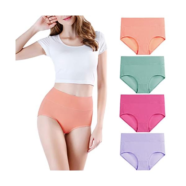 wirarpa-Womens-High-Waisted-Cotton-Underwear-Ladies-Soft-Full-Briefs-Panties-Multipack wirarpa Women's 4 Pack Cotton Underwear High Waisted Briefs Ladies Panties Underpants Green Orange Red Purple X-Small