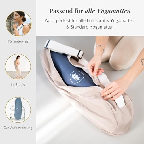 Lotuscrafts® Yogatasche PUNE aus Bio-Baumwolle, Fair & Ökologisch, Ideale Yoga Tasche für Yogamatte und Zubehör, Yogamattentasche mit Extra Fach, 72 cm x 18 x 15 cm