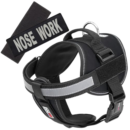 Dogline Hundegeschirr und 2 abnehmbare Nasenaufnäher, Größe XL, 91,4 cm bis 116,8 cm, Schwarz
