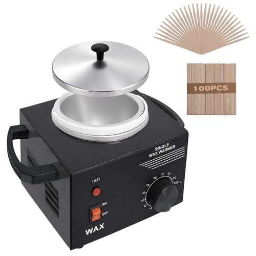 Image of Electric Wax Warmer Machine for Body Hair Removal Hot SPA Aluminum Heater with Wooden Wax Sticks-Single Pot (Black)