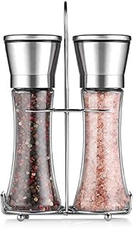 hirmit Salt and Pepper Grinder Set Pepper Mill Set with Adjustable Ceramic Coarseness Stainless Steel and Glass Body Shakers