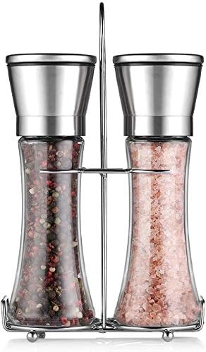 hirmit Salt and Pepper Grinder Set Pepper Mill Set with Adjustable Ceramic Coarseness Stainless Steel and Glass Body Shakers