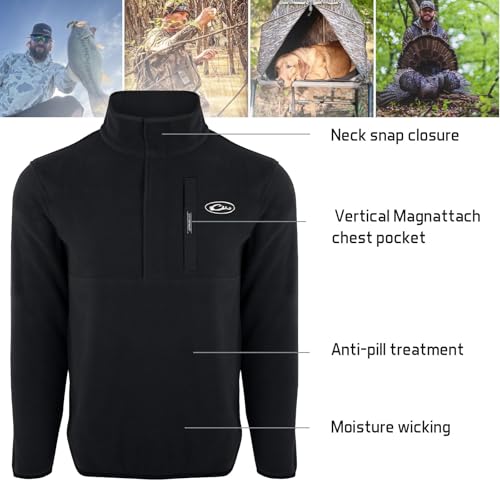 Image of Drake Waterfowl Men's Camp 2.0 Fleece Pullover | Hunting Anti-Pill Moisture Wicking 1 /4 Neck Snap Sweater with Chest Pocket