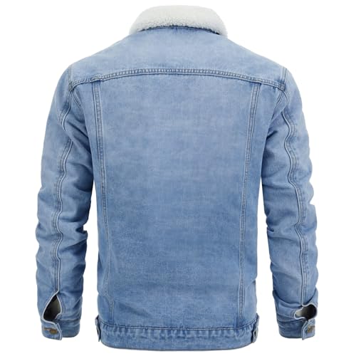 Image of Men's Denim Jacket Vintage-Inspired Jean Jacket with Multiple Pockets - Cotton Blend, Machine Washable
