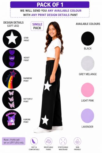 Image of Girls Wide Leg Casual Pant with Graphic Print Pack of 1