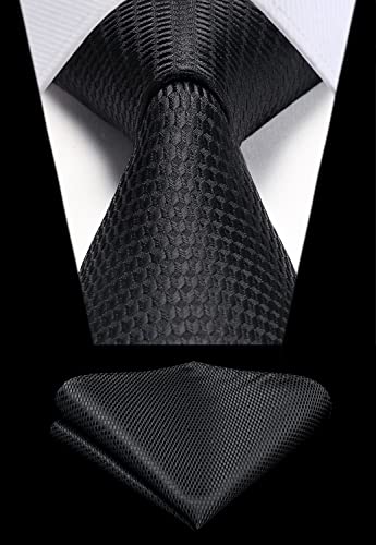 Image of HISDERN Mens Striped Tie and Pocket Square Set Necktie for Men | soft smooth texture, wrinkle-free, neat hand-tied knot, gifting ready, regular 3.4 width, coordinated look, business wedding