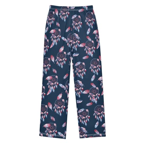 ZZXXB Dreamcatcher Feather Boys Long Pants Soft Trousers Elastic Waist Kids Lounge Bottoms with Pockets S-XL