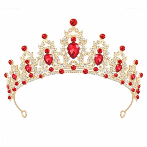 Tiara Crown for Women, Headband Hair Accessories for Birthday Wedding Party Costume Red Gold