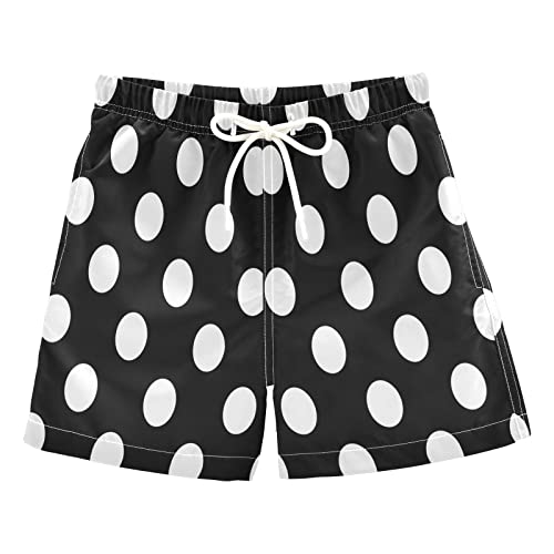 ALAZA White Polka Dot Black Funny Boys Swim Trunks Swim Shorts Bathing Suit Swimsuit 4T