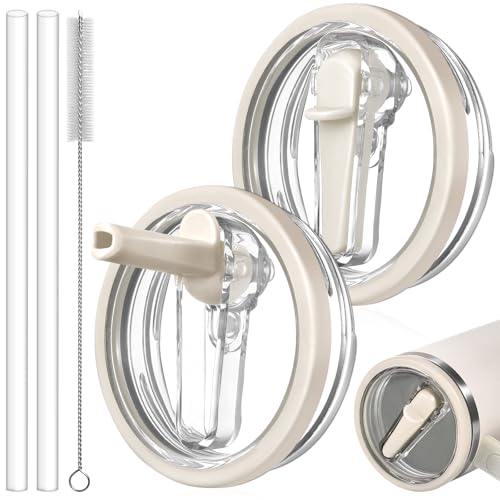 ANTAND Confezione da 2 coperchi a prova di perdite per quencher Stanley H2.0 da 880,5 g, senza fuoriuscite, coperchio di ricambio con cannuccia per coperchi Stanley (crema, crema)