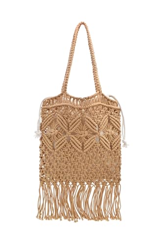 Image of TeeYee Boho Crochet Summer Handbag Handmade Cotton Rope Knit Shoulder Bags for Women Bohemia Tote for Travel