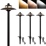 LITFIT Low Voltage Landscape Pathway Lights, 3CCT (2700K/3000K/4000K) 12V 3.87W 83lm, Oil Rubbed Bronze Die-Cast Aluminum Hardwired Walkway Lights with Connectors for Garden Yard Driveway, 4 Pack