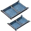 Navaris Faux Leather Tray Set - 2 Valet Organizer Trays for Bedside Table Desk with Dividers- Store Keys, Change, Wallet, Phone, Glasses - Blue