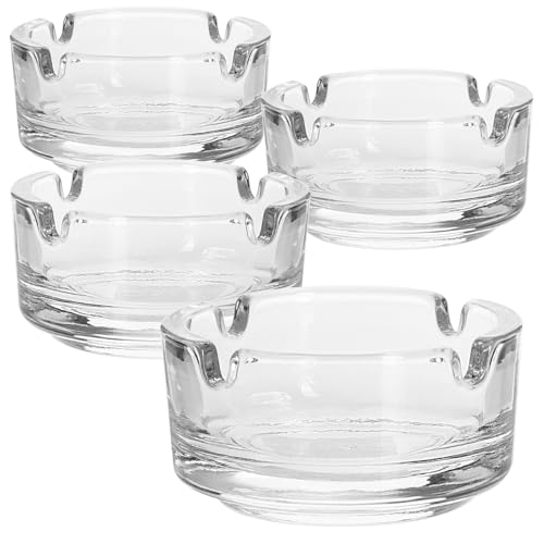 com-four® 4x Ceniceros de Cristal - Versión de Mesa Pequeña - Accesorio para Cigarrillos Hogar & Hostelería - Vidrio de 5 mm (4 piezas - transparentes - pequeñas)