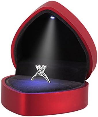 Naimo Engagement Ring Box Earrings Coin Jewelry Ring Box Case with LED Lighted up for Proposal Engagement Wedding Gift (Red)