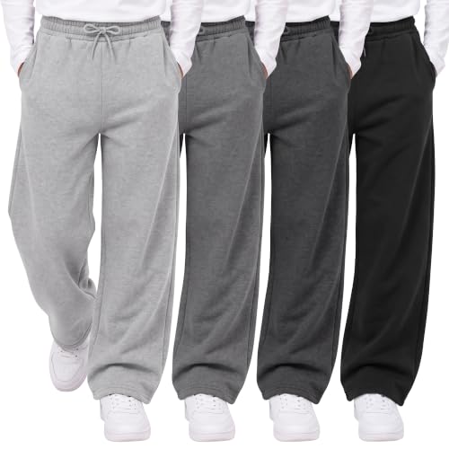 Cooraby 4 Pack Boys Baggy Sweatpants Fleece Lined Wide Leg Pants 7-16Y