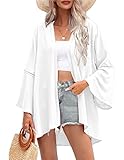 Yekaty Plus Size Kimono Cardigan Lightweight Summer Cardigan Lace Kimono Oversized Long Sleeve Kimono White Beach Cover Up