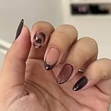 YIHONGYAN Press on Nails Almond Short Spring Fake Nails Press ons French Nails Tips Artificial Acrylic Kit Full Cover False Nails Brown Leopard Glossy Design Stick on Nail for Women Gift 24Pcs