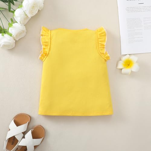 18M-5T Baby Toddler Girl Sleeveless Shirt Ruffle Knit Blouse Kids Basic Solid Color T-Shirts Casual Ribbed Tee Tops3