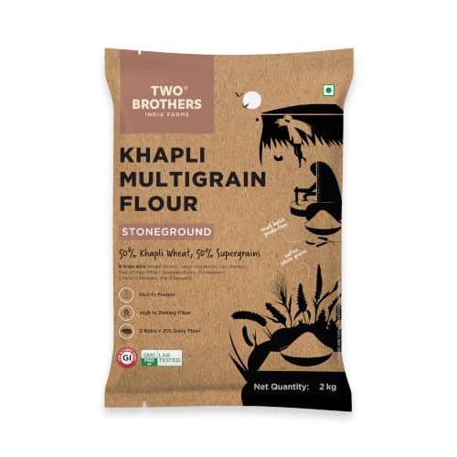 Image of Two Brothers Khapli Multigrain Atta (2kg)| 8 Super Grains Flour Mix, Diabetic Friendly |High Fibre & High Protein | Low GI Atta | Khapli, Jowar, Jau, Ragi, Soybean, Kulthi, Chana, Alsi