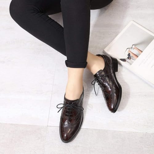 Image of Mona flying Women's Leather Perforated Lace-up Oxford Brogue Wingtip Shoes