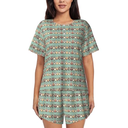 Pijama de búhos mujer de manga corta ideal para relajarse en casa los fines de semana calurosos