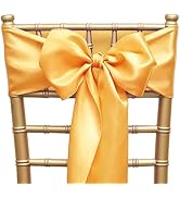 ZSJFMF Pack of 50 Satin Gold Chair Sashes Bows 7 X 108 Inch Universal Gold Chair Ribbons for Wedd...