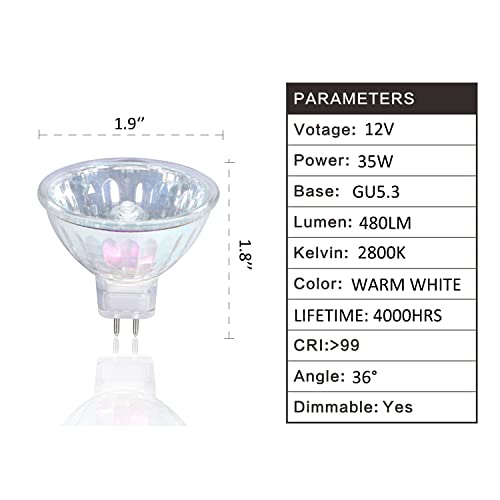 Gmy Mr16 Halogen Bulb 35W, Dimmable 12V Mr16 Gu5.3 Spotlight, 4000Hrs Long Lifetime, 2800K Warm White 480Lm, 36° Beam Angle Bi-Pin Base 6Pack #TOP1