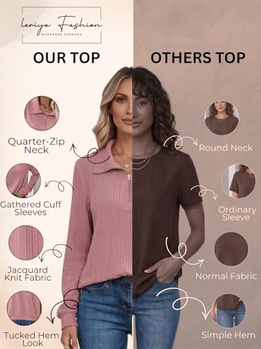 Image of Leriya Fashion Women's Casual Long Sleeve T-Shirt - Half Zip Textured Summer Tee, Lightweight Breathable Basic Top for Daily, Work & Travel,Street Style