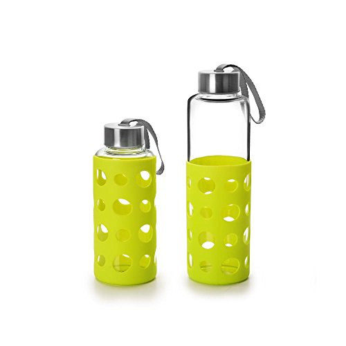 IBILI - Botella de vidrio lake 550 ml verde, Borosilicato, Reutilizable, protector anti-golpes