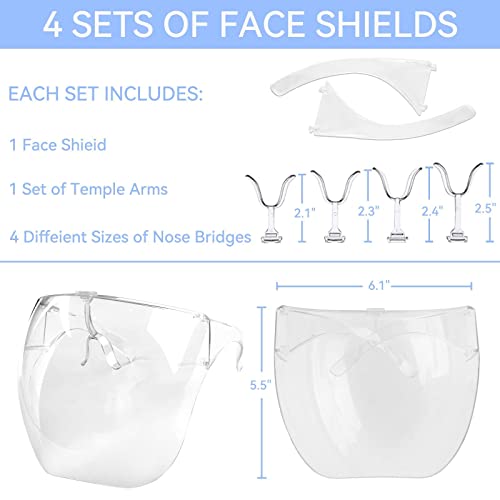 Piccircuit Face Shield With Glasses 4 Pack, Anti-Fog Clear Face Mask Full-Face Protection Reusable Breathable See Through Goggles For Adults #TOP3