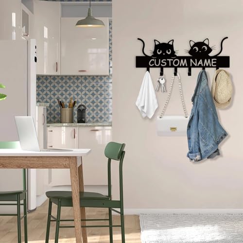 Personalized-Metal-Key-Holder-for-Wall-Cat-Key-Holder-Wall-Mount-Custom-Name-Cat-Coat-Key-Rack-with-Hook-Key-Hanger-Gifts-for-Cat-Lovers-Cute-Key-Holder-Organizer-for-Entryway-Bedroom-Decor