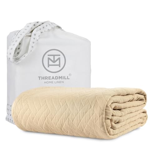 Gewindeband, Doppelbettgröße, weiche beigefarbene Decke/Decke – hochwertige & luxuriöse Qualität, aus 100 prozent langstapeliger, Jacquard-Matelasse-Finish für alle Jahreszeiten, 172.7x228.6 cm